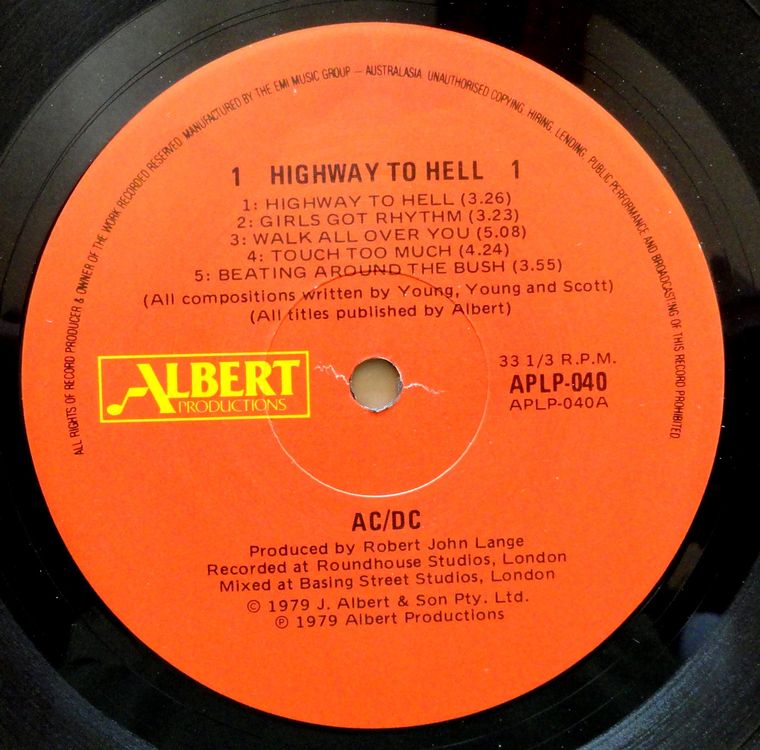 LP AC/DC highway to hell ALBERT AUSTRALIA 1979 top (Gebraucht) in ...