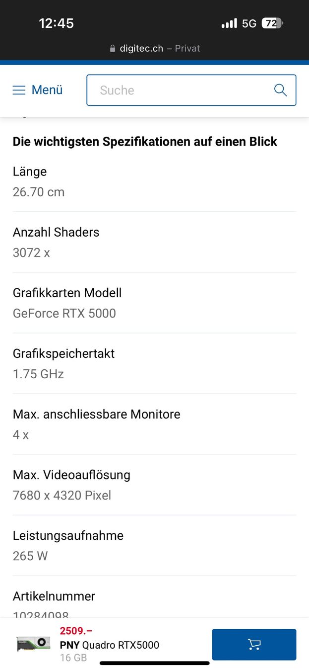 Nvidia Grafikkarten: Nvidia PNY RTX 5000 Quadro – Neu (gemäss Beschreibung) aus Eschlikon TG von A.Fattore 3