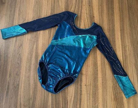 Turndress/Stufenbarren-Dress blau/türkis mit Strass-Steinen