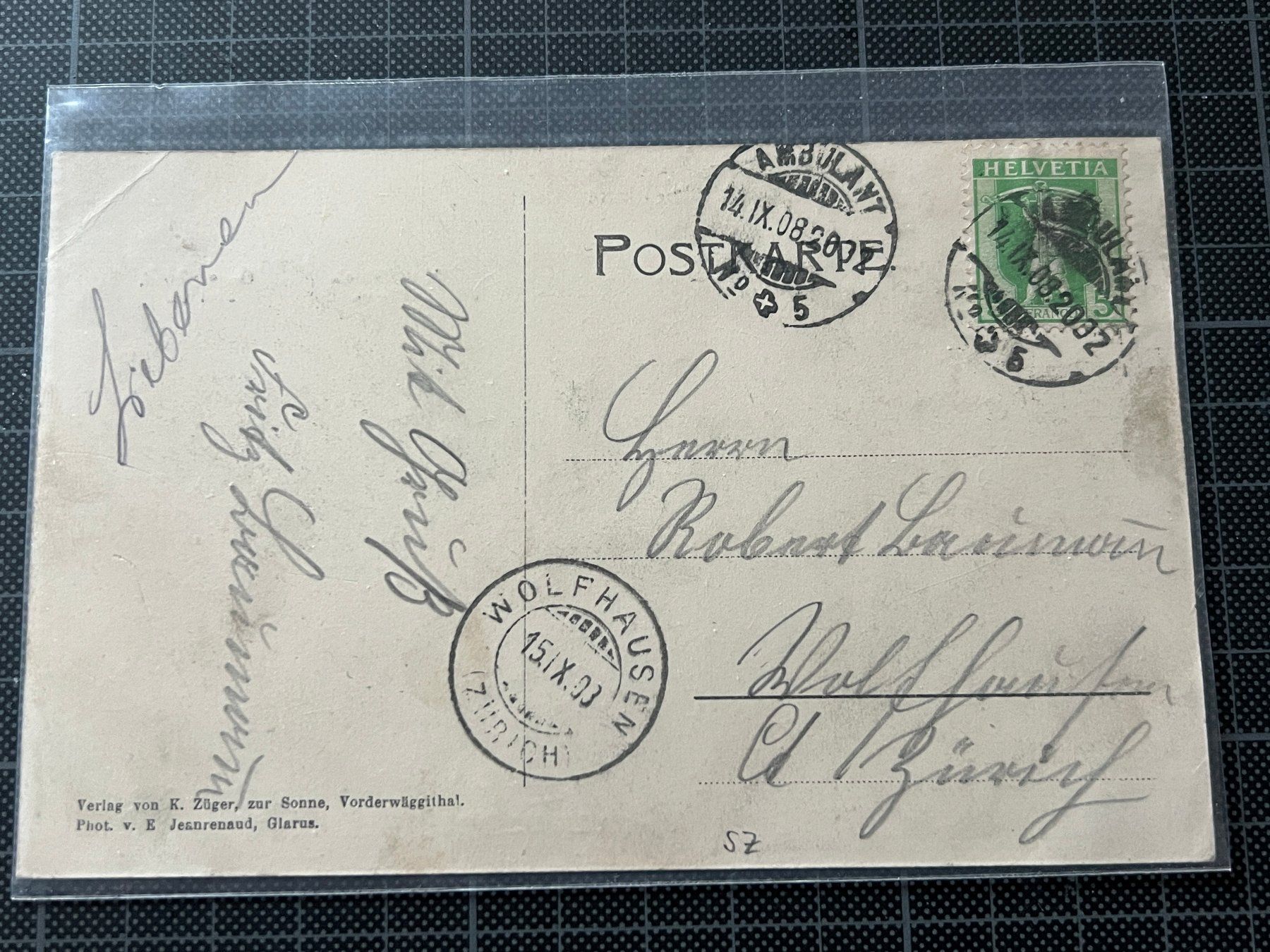 Cartoline postali: Vorderwäggithal, Gesamtansicht - 1908 – Usato da Stäfa venduto da Hannahsita14 1