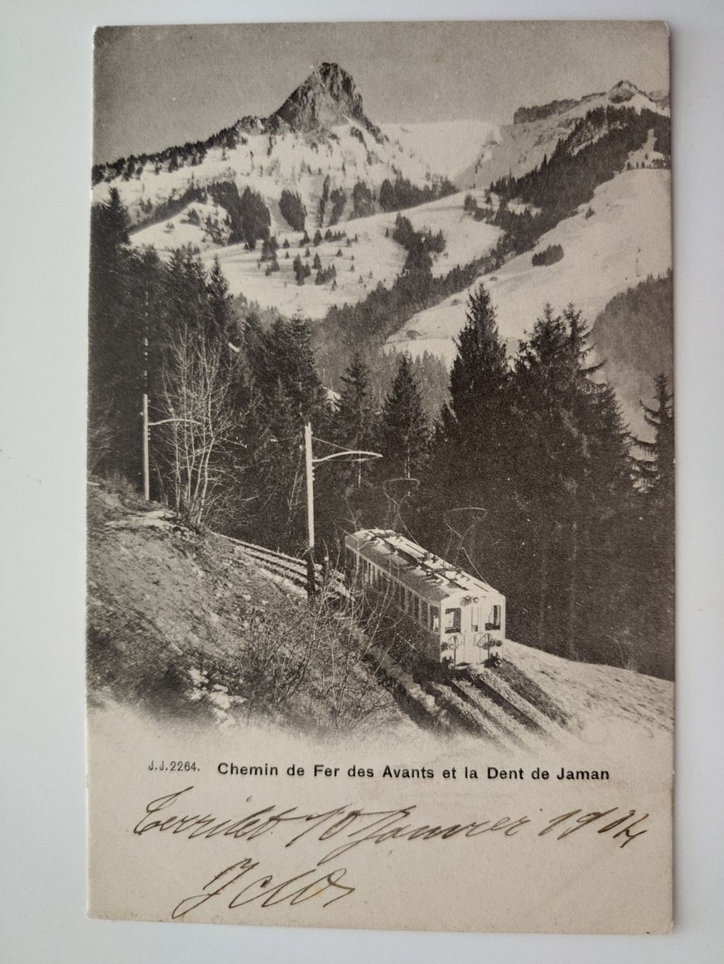 Cartoline postali: Bahn Zug mit Dent de Jaman, Januar 1904 – Usato da Ohmstal venduto da Lebensfreude05