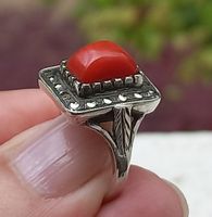 Vintage 925 Silber Ring mit Korallestein Grösse ca.18mm (57)