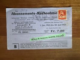CH  Nachnahme Schw. Wochenzeitung  1925  (V967)