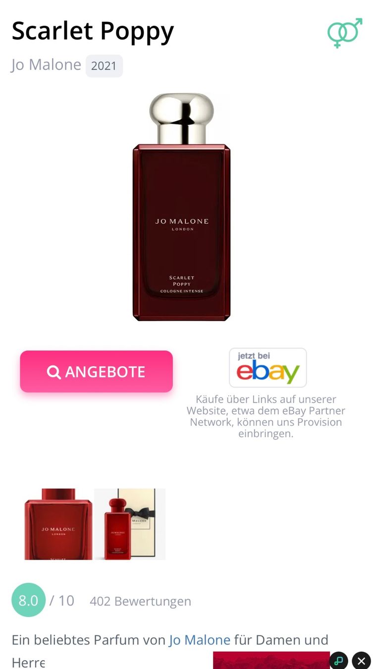 Jo Malone Profumi & Eau de Toilette: Jo Malone SCARLET POPPY COLOGNE INTENSE  Duftprobe 2ML – Usato da Zürich venduto da deruja 2