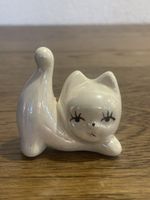 Keramik Katze weiss glänzend liegend Deko Figur 7cm