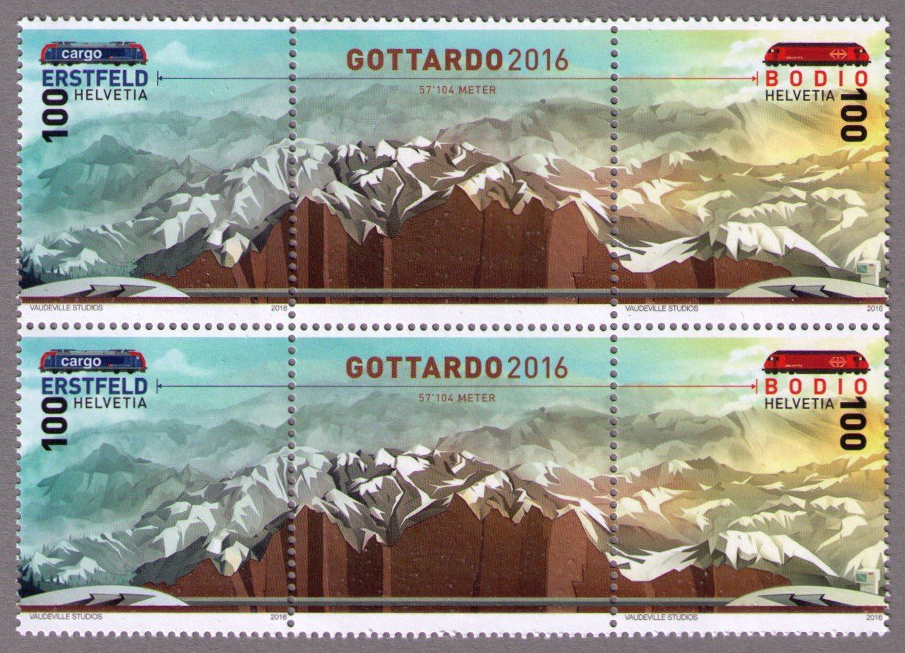 Alle Briefmarken: 2016_1588+89_GOTTARDO_Tunnel_Bahn_SBB_CFF_FFS_Gotthard Vb ** – Neu (gemäss Beschreibung) aus Marthalen von Ch_quality