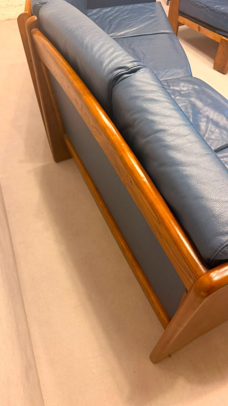 Divani: Dänisches Modul Ecksofa aus blauem Leder & Teakholz – Usato da Rickenbach ZH venduto da Der-Insider 4