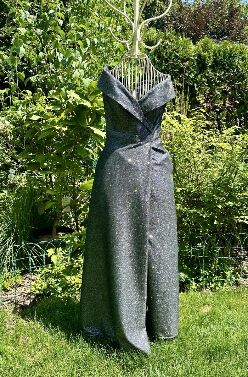 Vestiti: Abendkleid silber glitzernd mit Schlitz und Seitentaschen – Usato da Olten venduto da Barola01 1