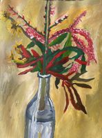 Gemälde Blumen in Flasche Acryl auf Leinwand abstrakt