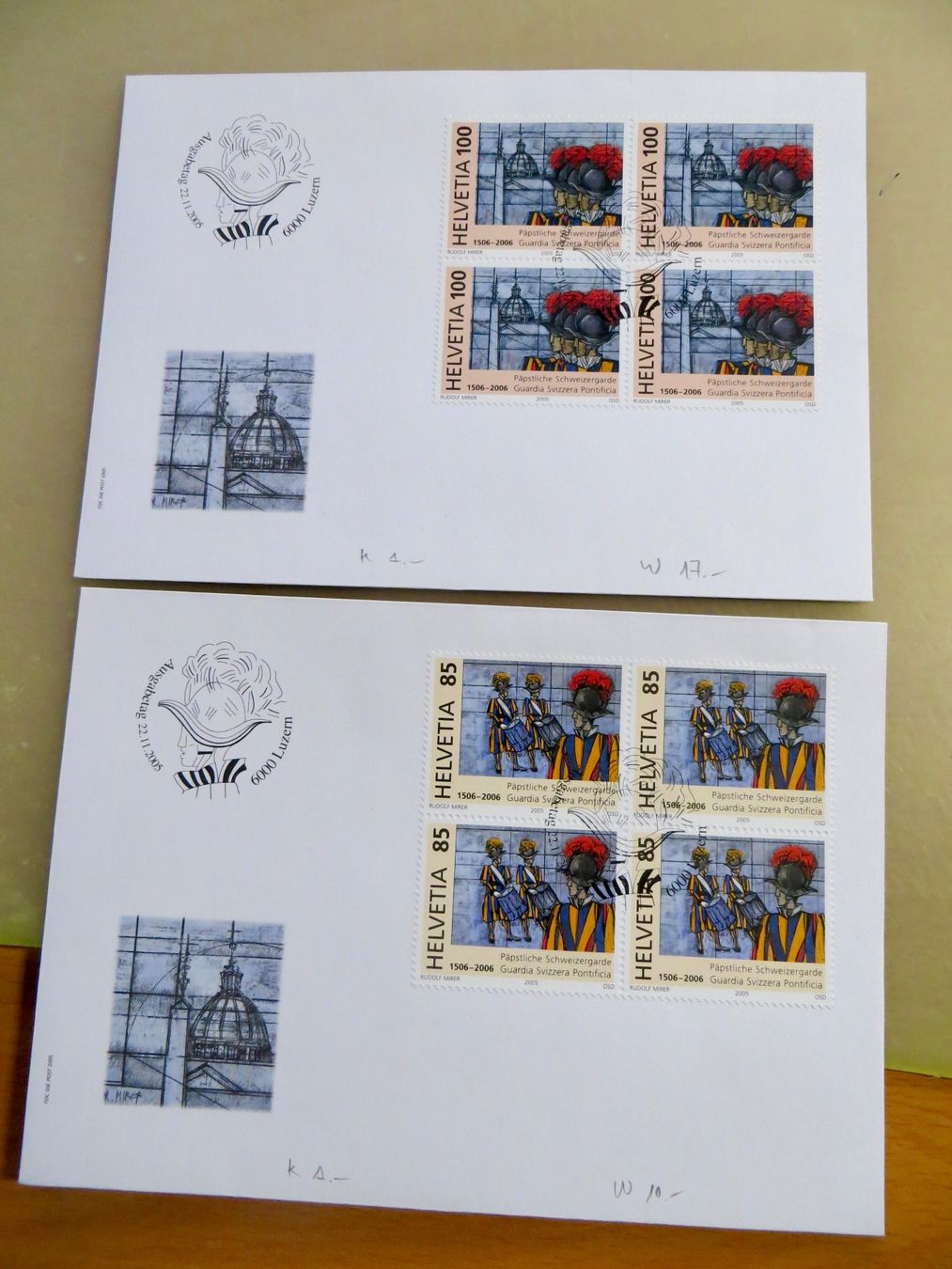 Tutti i francobolli: 2x FDC Viererblock 500 J. Schweizergarde 2005 – Nuovo (secondo la descrizione) da Basel venduto da 8013