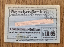 Schweizer-Familie, Quittung, Versicherungsausweis 1930