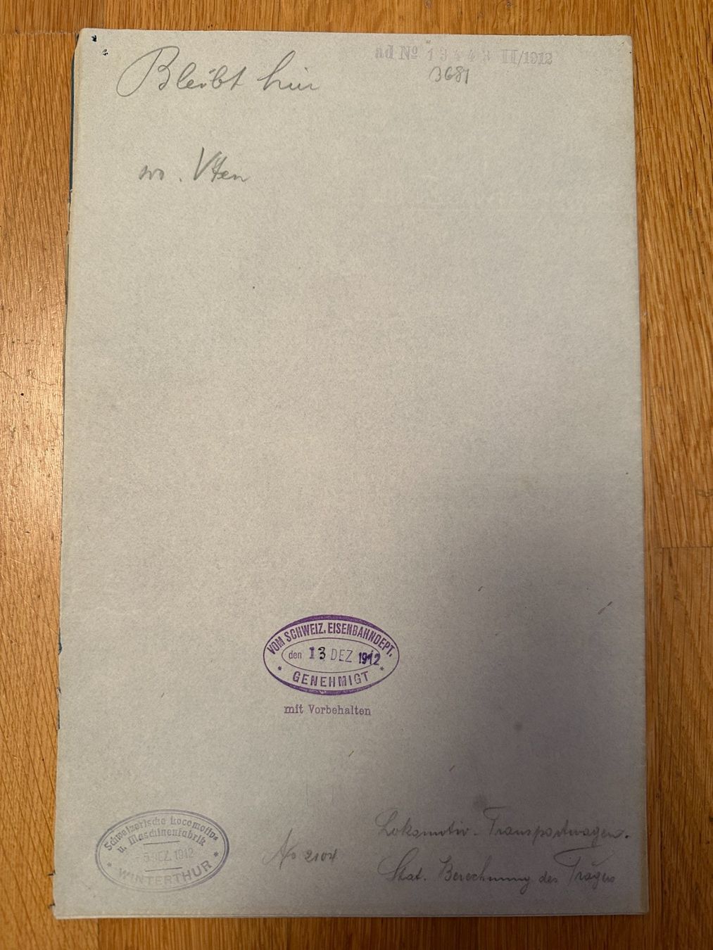 Documenti: Plan Lokomotiv-Transportwagen 1912 – Usato da Zürich venduto da allp 1