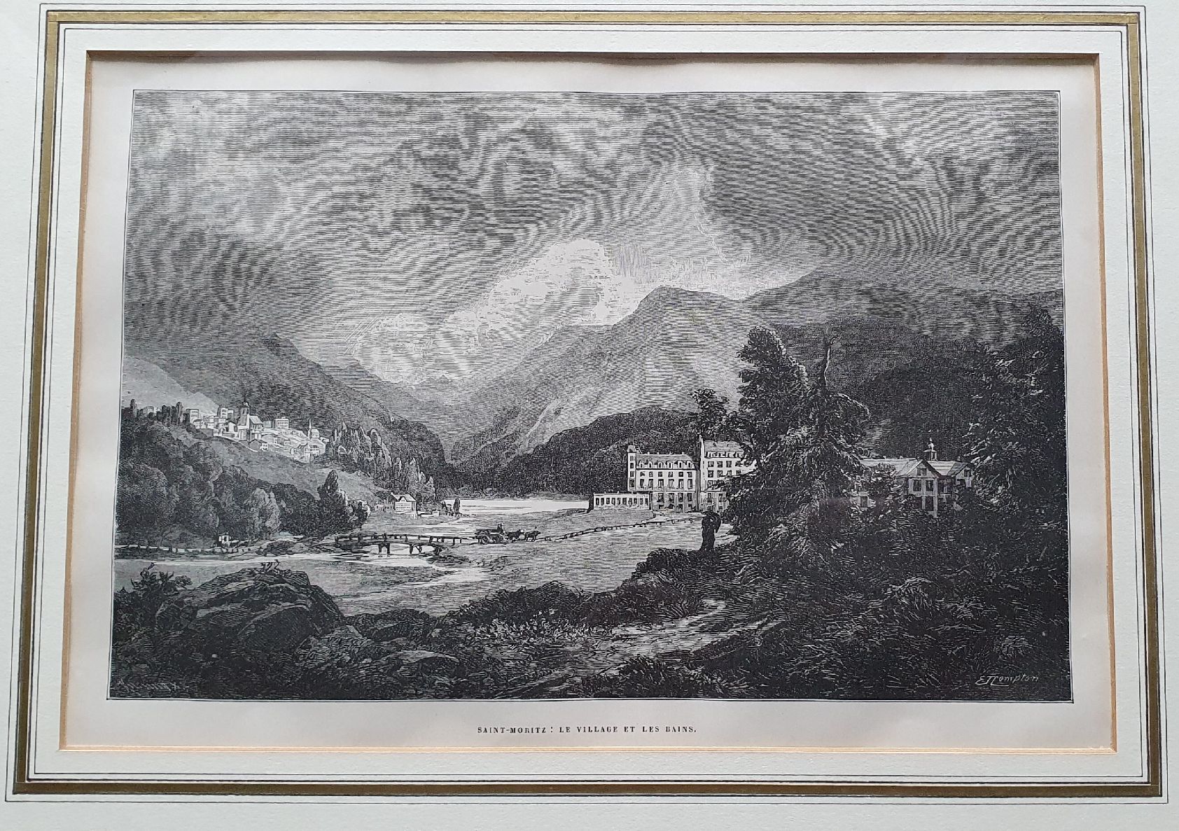 Incisioni: Bild - St.Moritz,  Holzstich im Goldrahmen – Usato da Kreuzlingen venduto da Rschweiz1 2