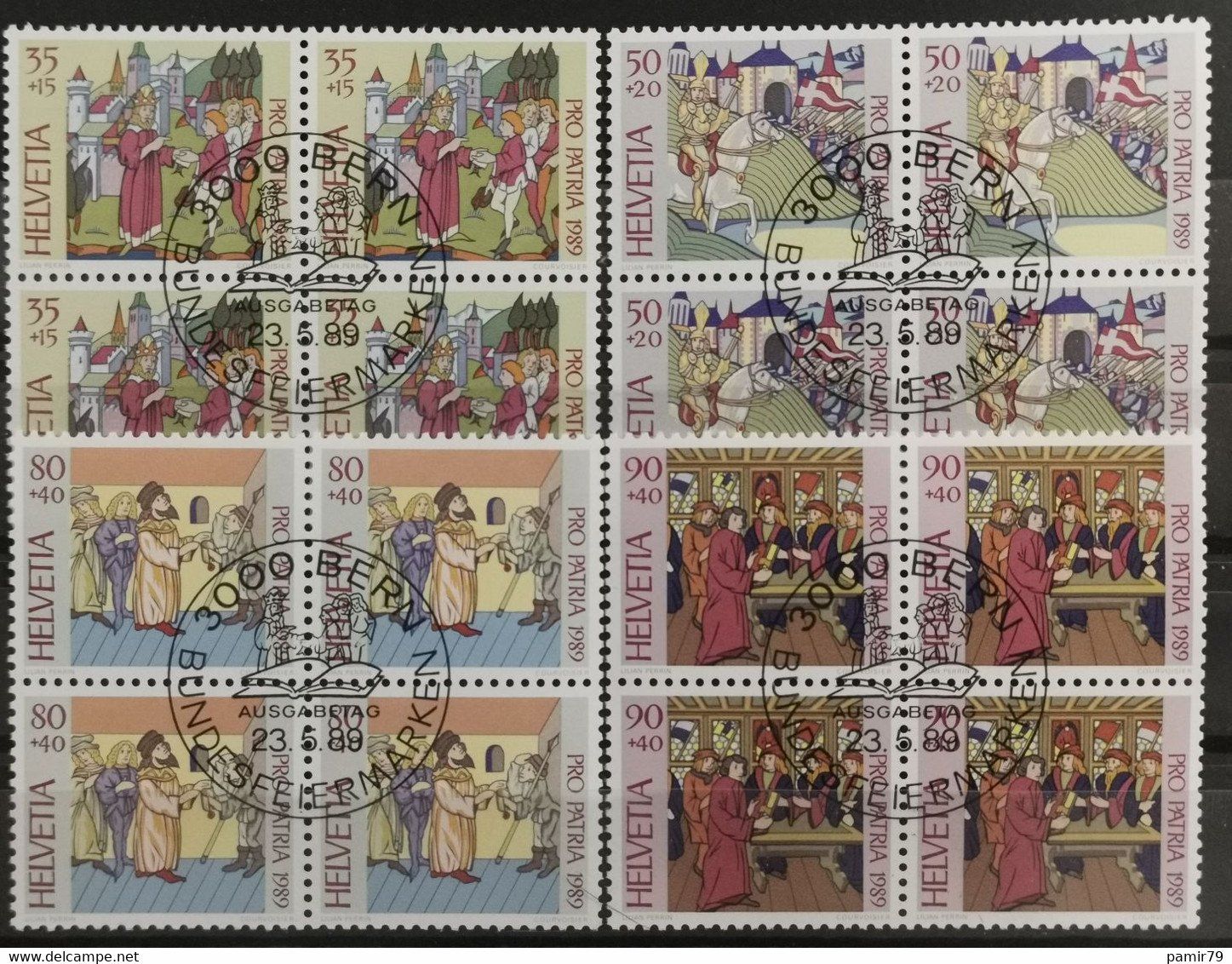 Tutti i francobolli: 1989 PP Schweizer Bilderchroniken Viererblock ET-Stempel – Usato da Dübendorf venduto da goeggi79