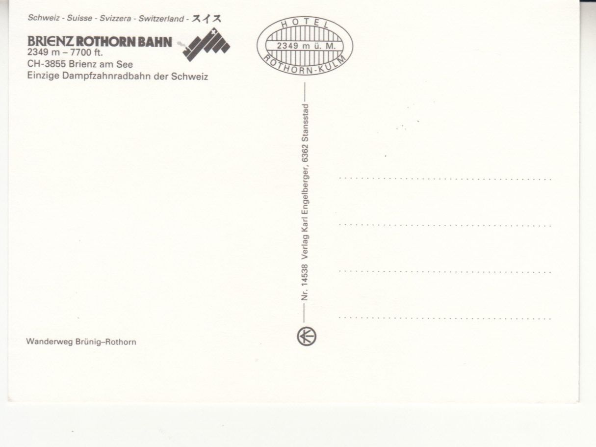 Ansichtskarten: Brienzer Rothorn ca. 1990 – Gebraucht aus Bürglen TG von StampGraf 1
