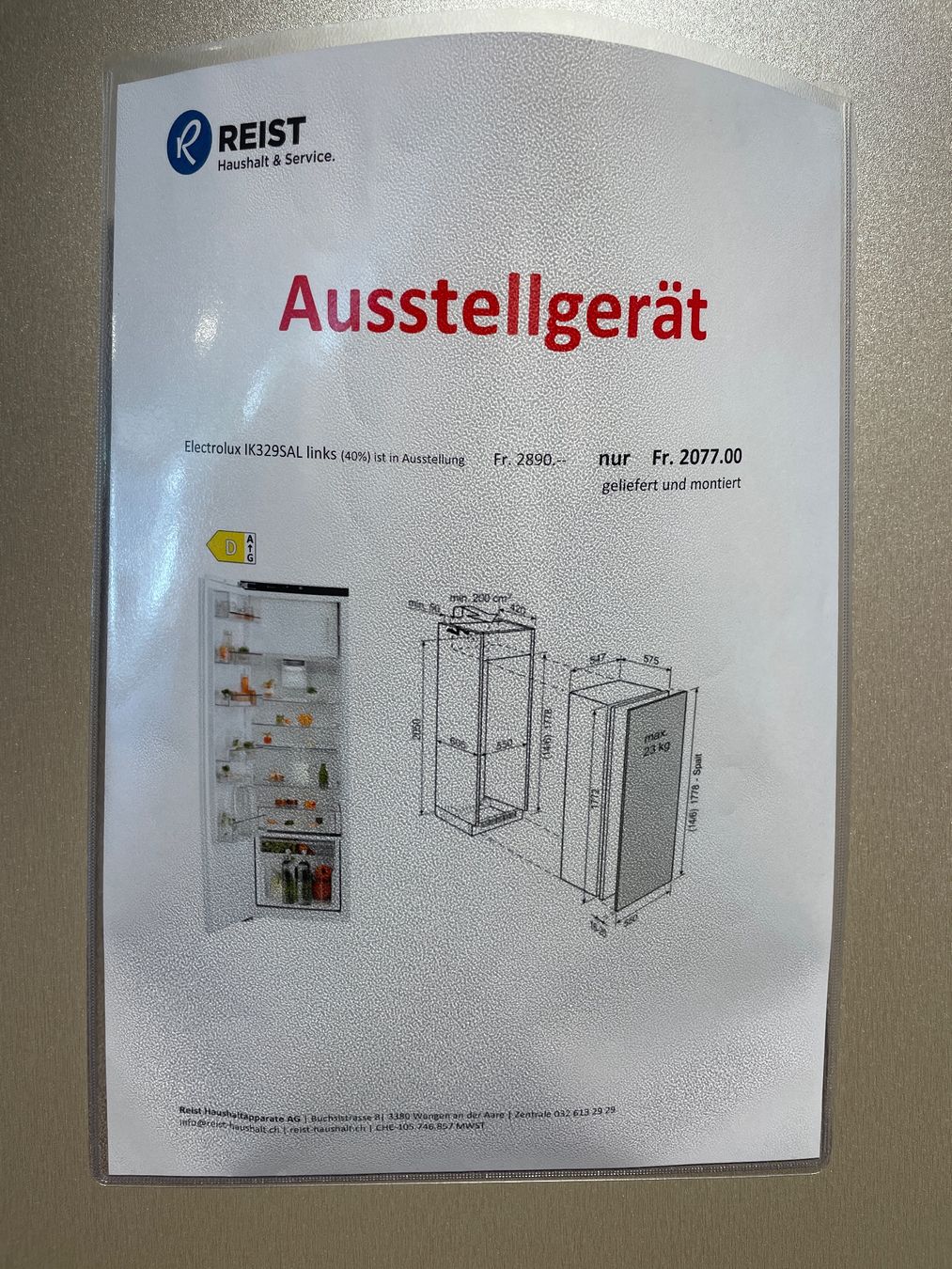 Electrolux Frigoriferi: Electrolux Einbau Kühlschrank IK329 SAL – Nuovo (secondo la descrizione) da Wangen an der Aare venduto da Haushalt-Outlet 1