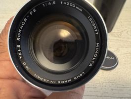 minolta rokkor-pe 1:4.5 200mm objektiv