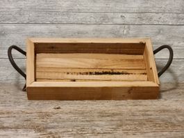 Holztablett, Dekoration, mit Metallgriffen, neuwertig