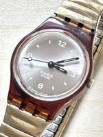 Swatch Uhr Damen Armbanduhr Swiss Made Glas Metallband Braun