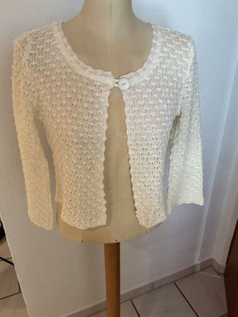 Damen kurz Strickjacke Creme Grösse S 100% Leinen