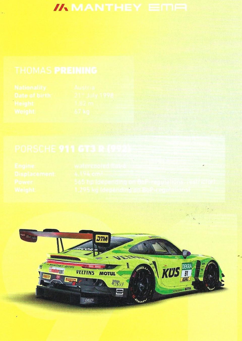 Autogramme: Thomas Preining, DTM – Gebraucht aus Aarburg von Hktm 1
