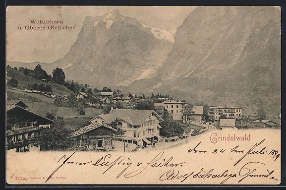 Cartoline postali: Grindelwald, Ortsansicht mit Wetterhorn  – Usato da Berlin venduto da bartko-reher