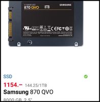 8TB SSD Samsung QVO Neupreis ist 1154.-