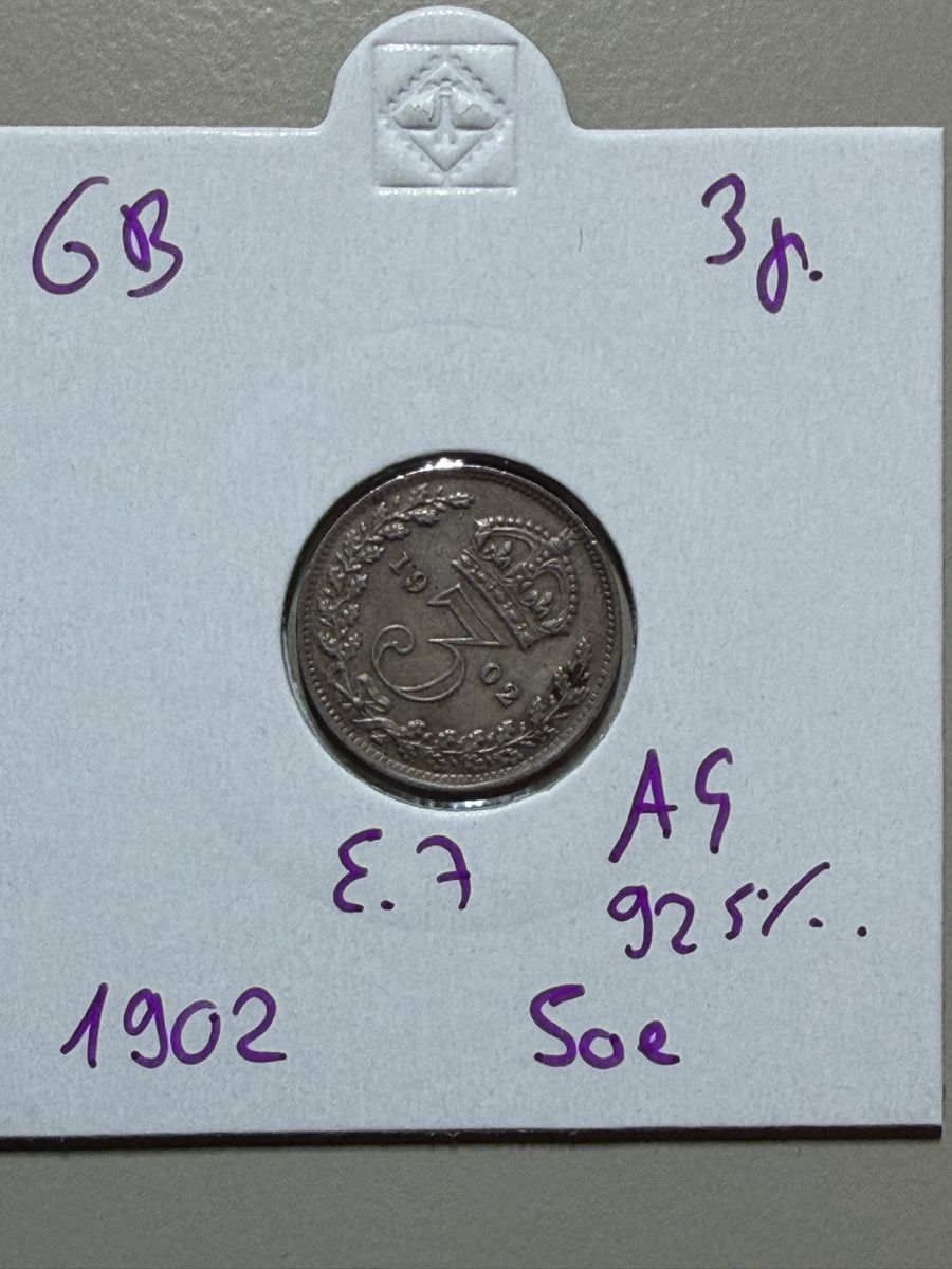 Tutti le monete: GB - 3 pence - 1902 - Edward 7 - AG – Usato da Payerne venduto da Mike1682