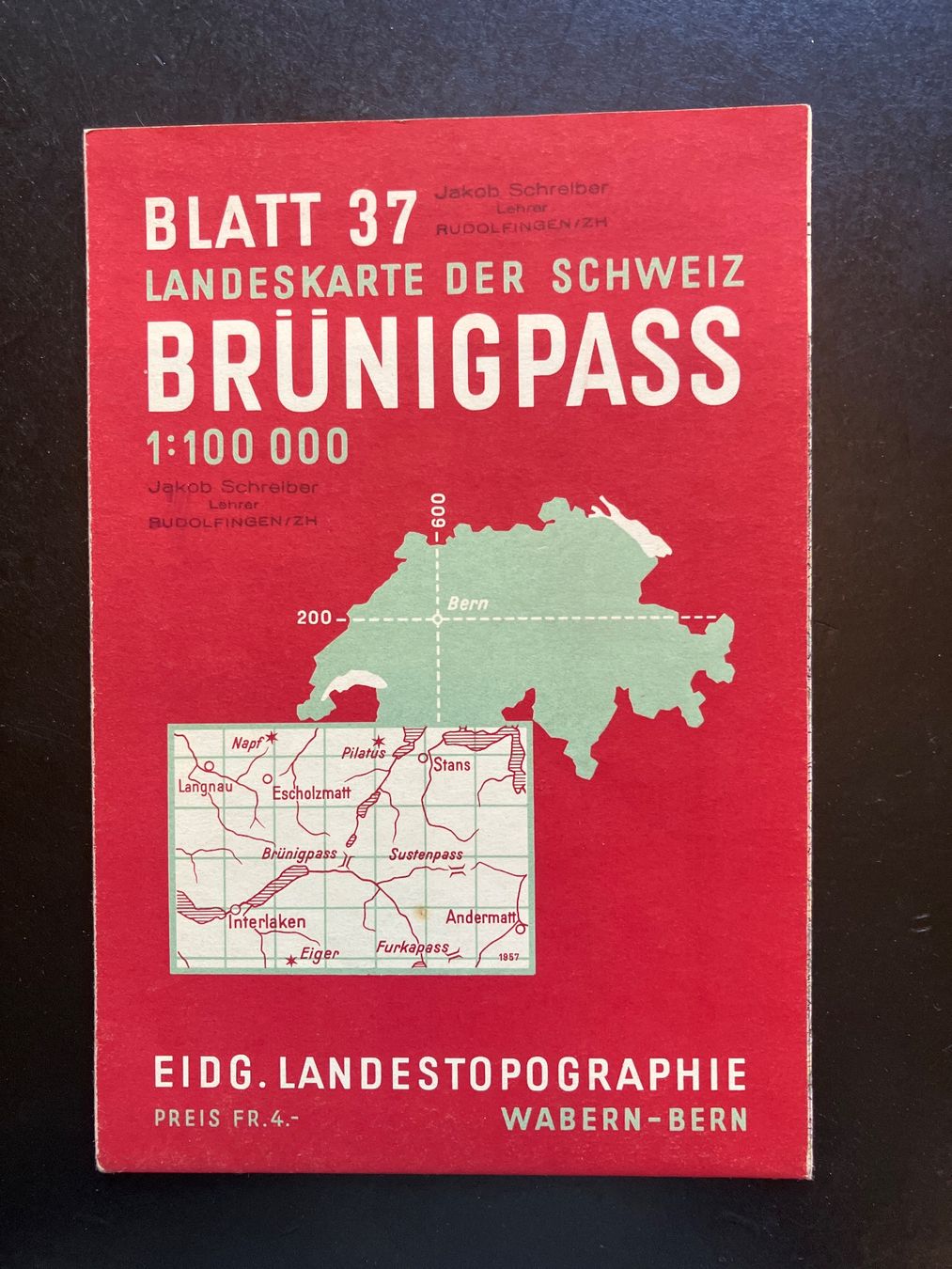 Cartine & Atlanti: Brünigpass. Landkarte 1957 – Usato da Wangen ZH venduto da day01