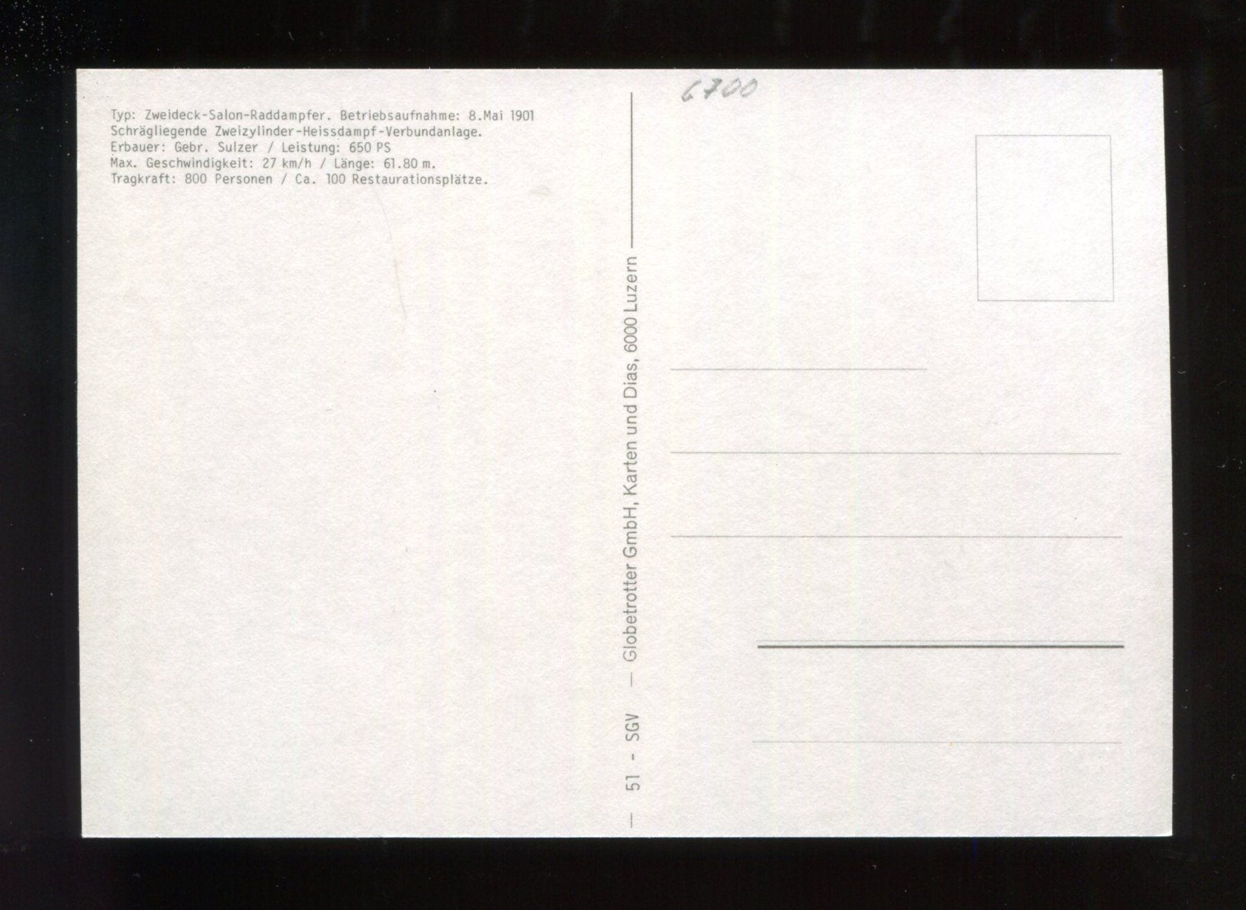 Cartoline postali: Vierwaldstättersee, Dampfschiff Uri 1901 – Usato da Aarau venduto da Elmaar41 1