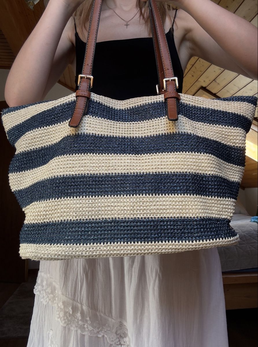 Borse da donna: Sac cabas style marin rayé bleu et beige – Usato da Vuippens venduto da Anna_as 2