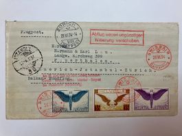 Flugpost 1934, Kat. 10,12,14 auf Brief, KP 275.--