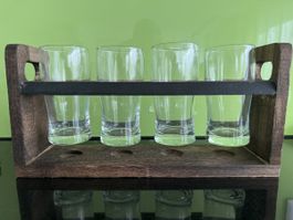 Bierträger Holz mit 4 Biergläsern à 2 dl – Degustationsset