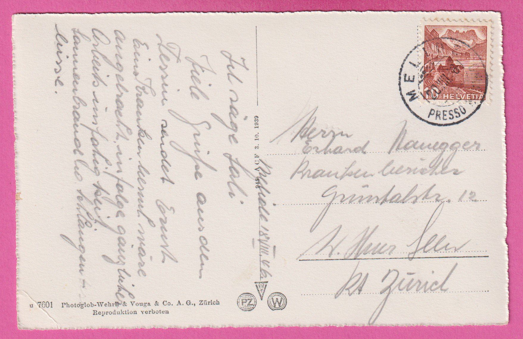 Cartes postales: Melide gel 1946 La Punta e Monte Generoso – D'occasion à Einsiedeln par dillie 1