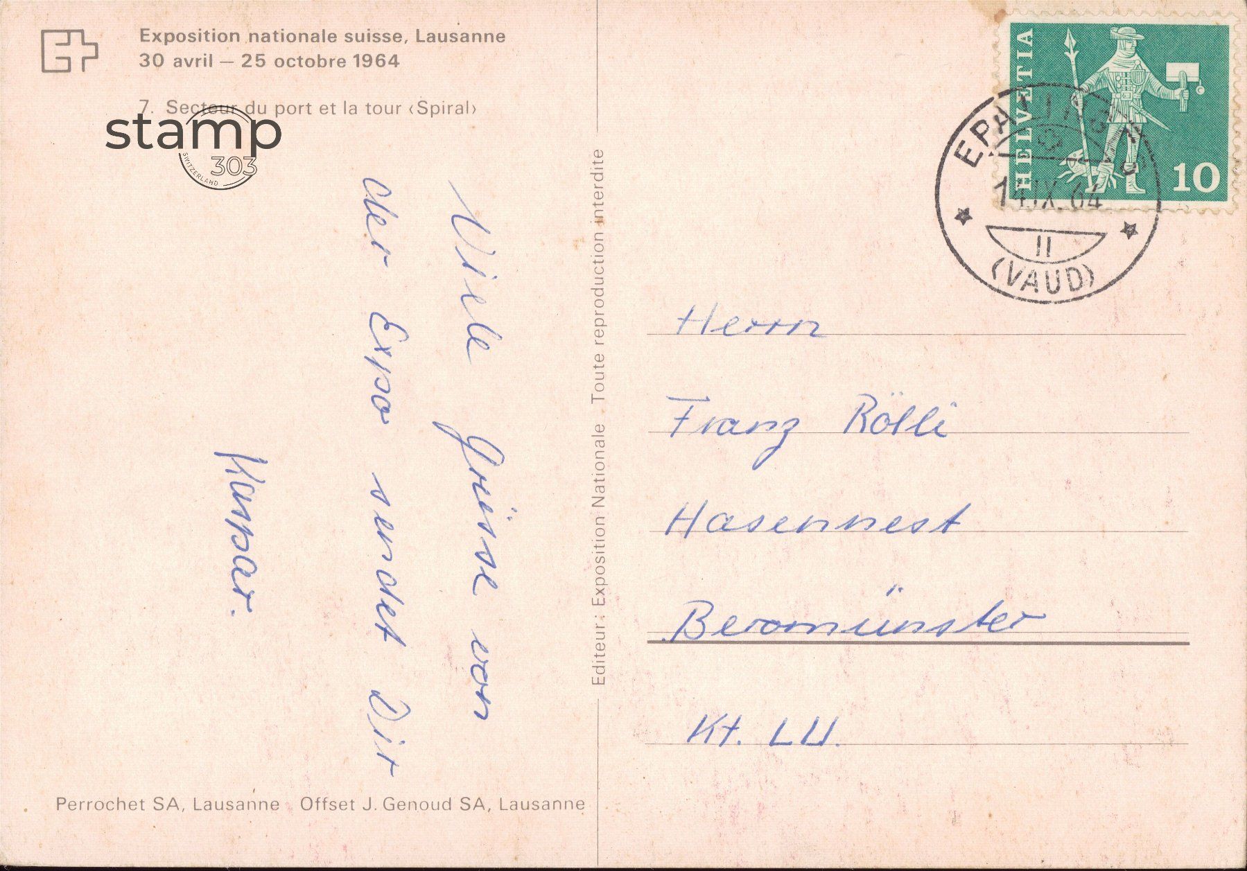 Ansichtskarten: 1964 AK Lausanne EXPO – Gebraucht aus Eggersriet von stamp303 1