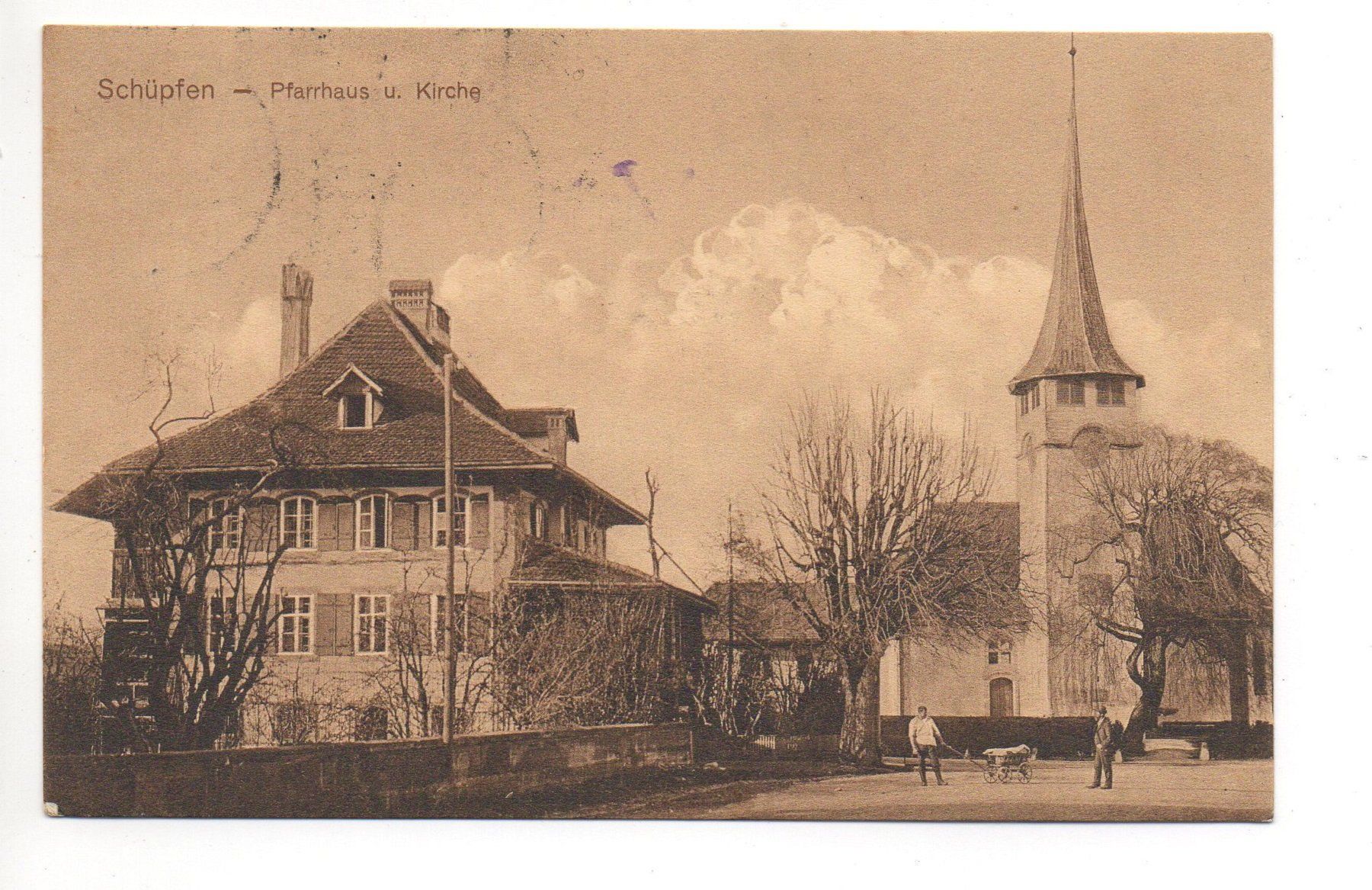 Cartoline postali: SCHÜPFEN Pfarrhaus u. Kirche, animée – Usato da Jona venduto da philajona