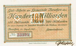 Beuchen 100 Mrd.Mark SN rot 22.08.1923 VZ++-UNZ