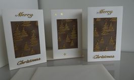 Set: 3 Weihnachtskarten mit Stoff (Doppelkarten/Kuverts)