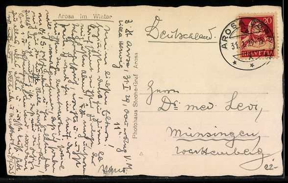 Cartoline postali: AK Arosa, Winterpanorama – Usato da Berlin venduto da bartko-reher 1