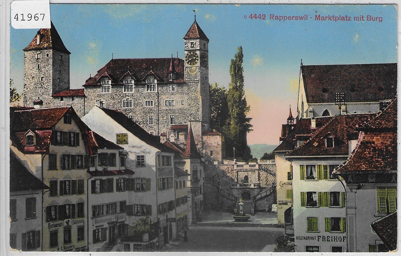 Cartoline postali: Rapperswil - Marktplatz mit Burg - Litho – Usato da Ettingen venduto da Kartenplanet