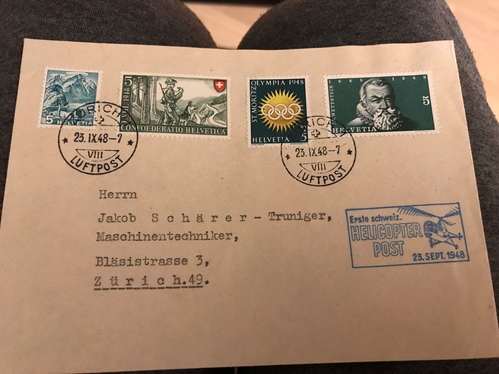 Schweizer Flugpost Karte 1948 Helikopterflug (Gebraucht) in Flawil für ...