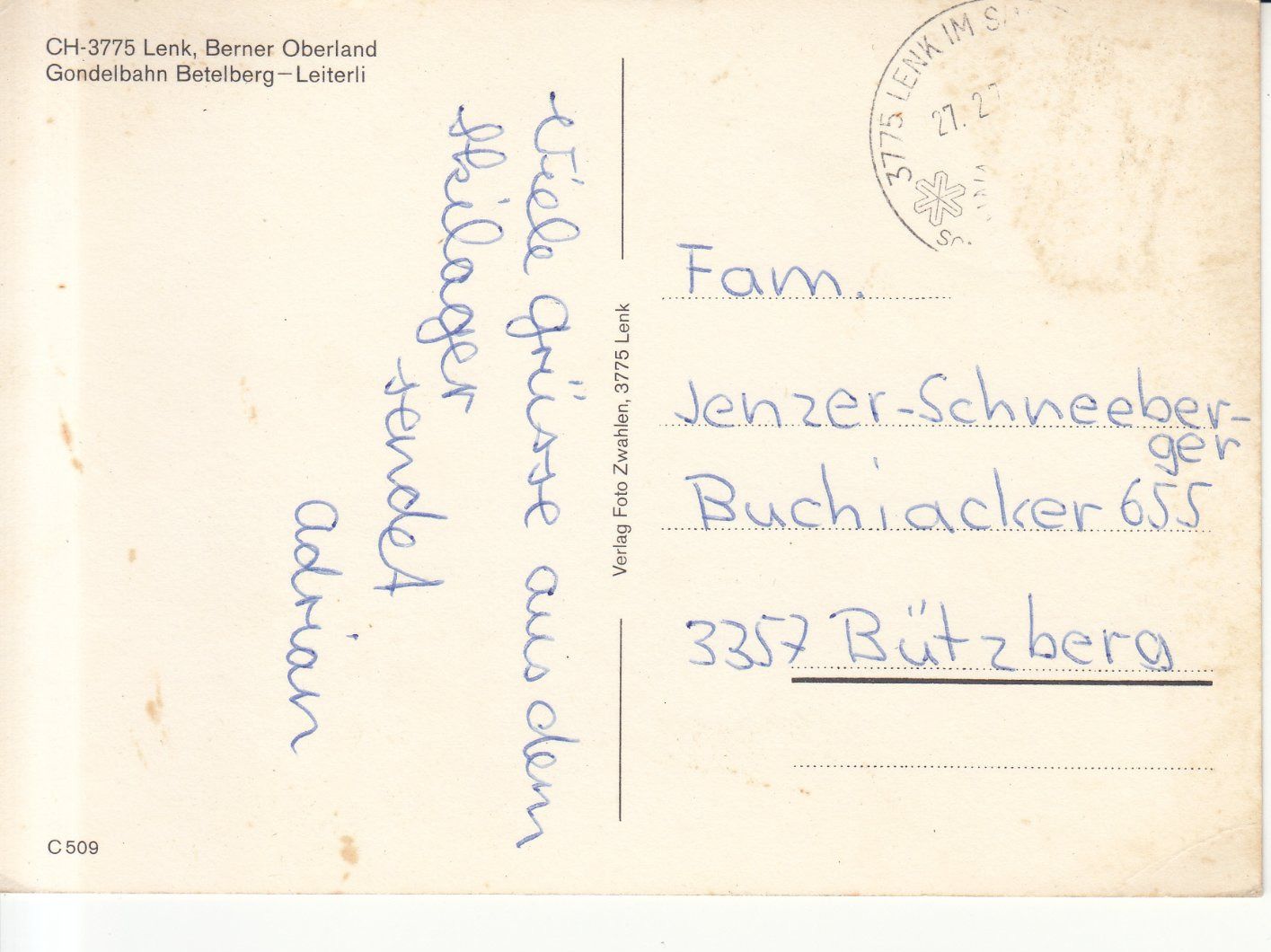 Cartoline postali: Lenk Betelberg Leiterli ca. 1970 – Usato da Bürglen TG venduto da StampGraf 1