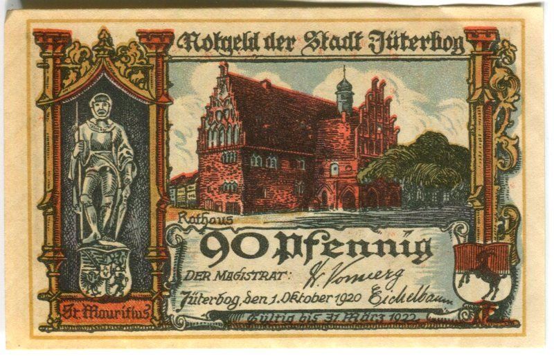 Banconote: Notgeld "90 Pfennig. Jüterbog 1920" – Usato da Basel venduto da Butsch5 1