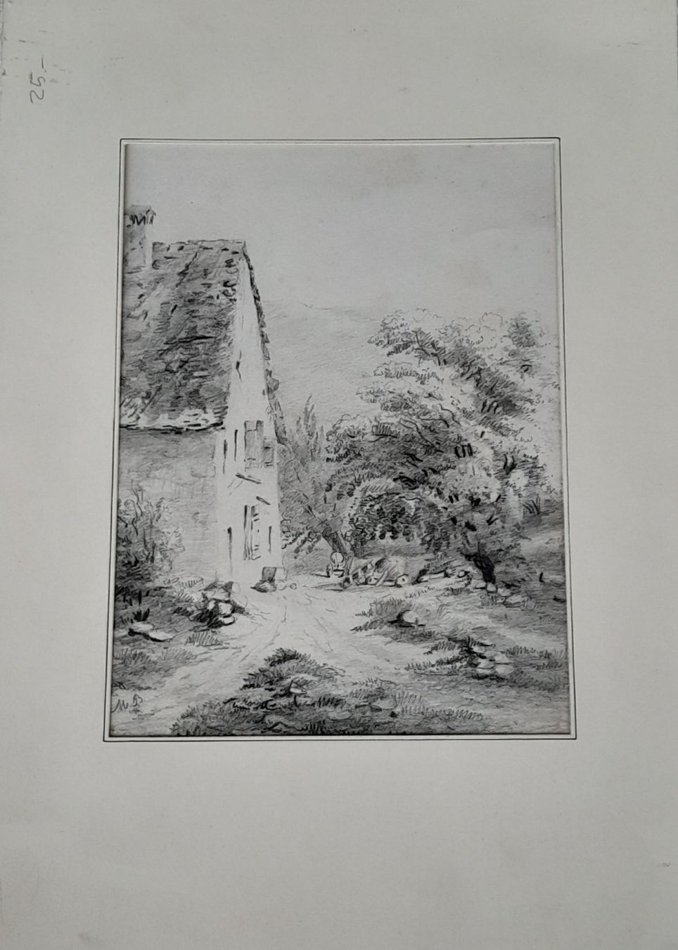 Dipinti: Kohlestift-Zeichnung  Bauernhaus mit Baumgruppe...M.B. – Usato da Thun venduto da JeJoe