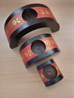 3er Set Holz Kerzenständer Teelichthalter Deko Vintage