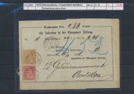 1875 Nachnahme Streifband, "Frauenfeld - Amlikon"