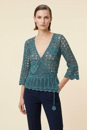 F&2 Top Cache-Cœur Crochet Bleu Canard T. M