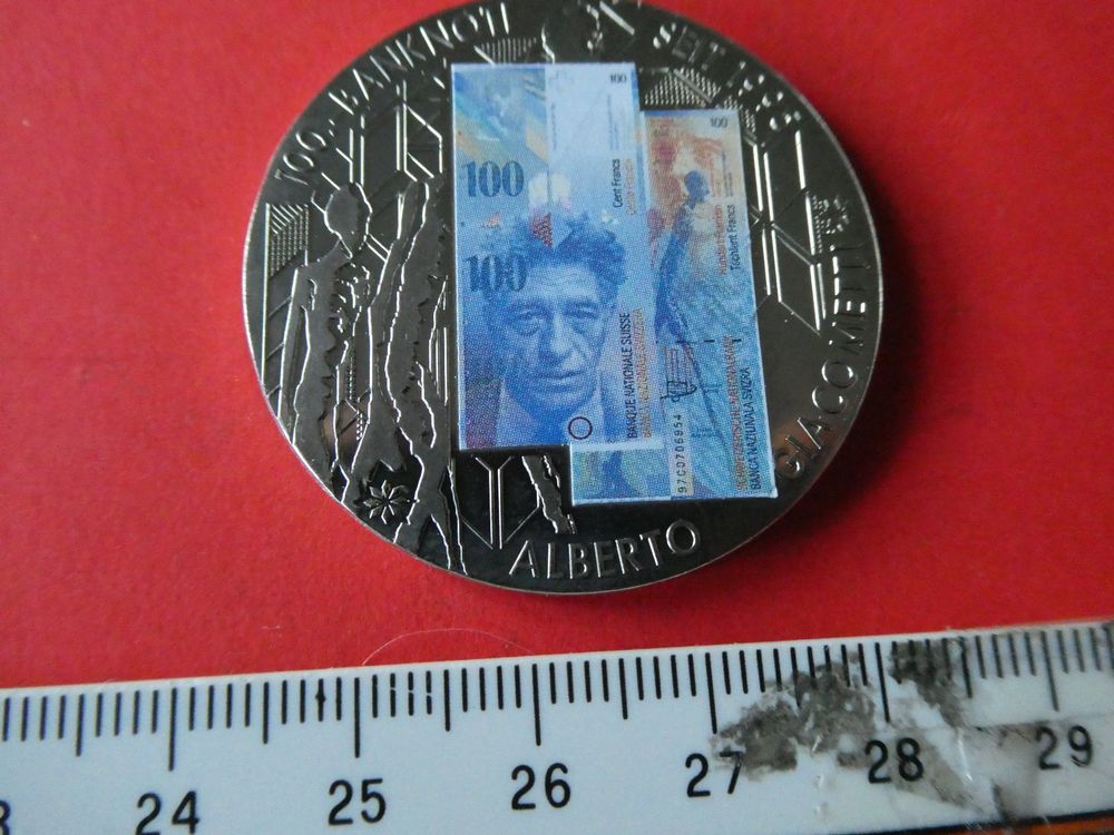 vergoldete Medaille PP 40 mm, 100-Frankennote 1995 Zertifika 1