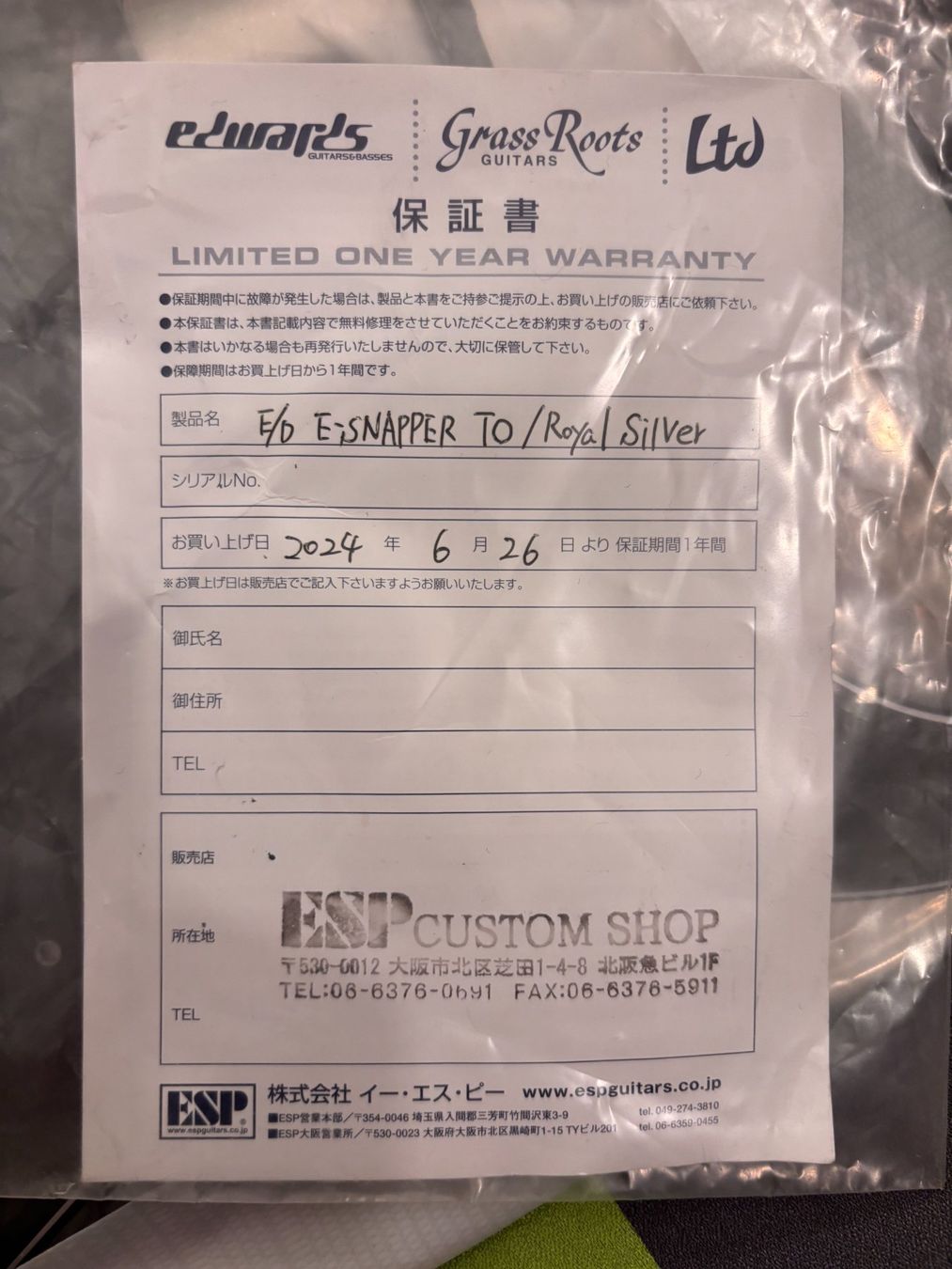 Esp Strumenti musicali: ESP Edwards E-SNAPPER TO -Royal Silver- Made in Japan – Usato da Zürich venduto da cri_858r 6