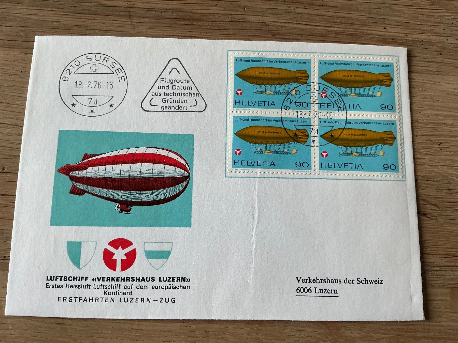 Tutti i francobolli: Luftschiff Luzern Brief, Ersttagsbrief 1976 – Usato da Hedingen venduto da Juniswiss